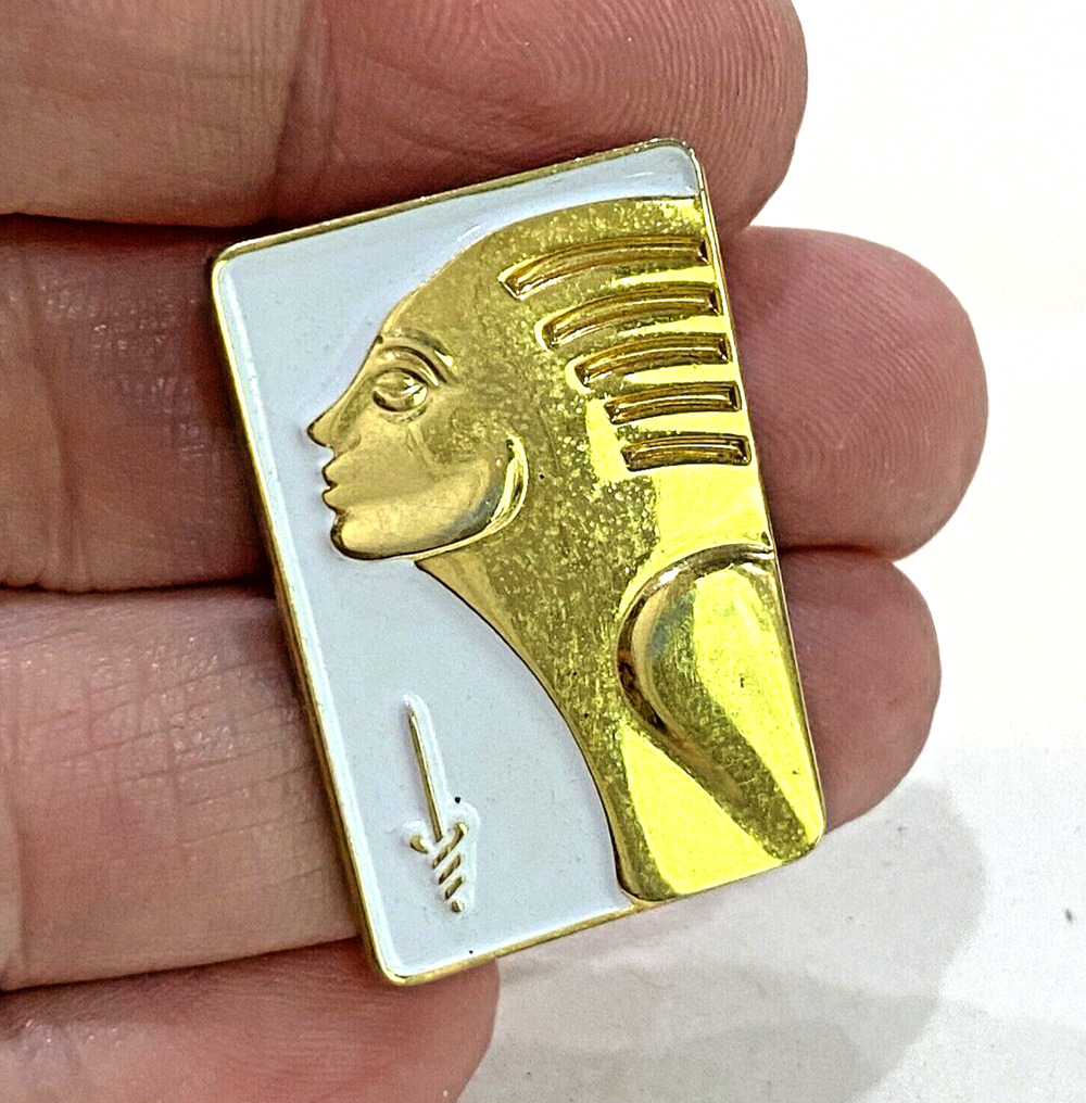 Unique Profile Brooch Pin Art Deco Style Goldtone White Enamel Rectangle Taiwan